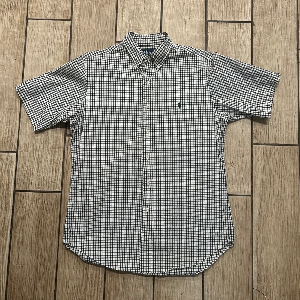 Ralph Lauren black and white short sleeve business casual, holiday button down M